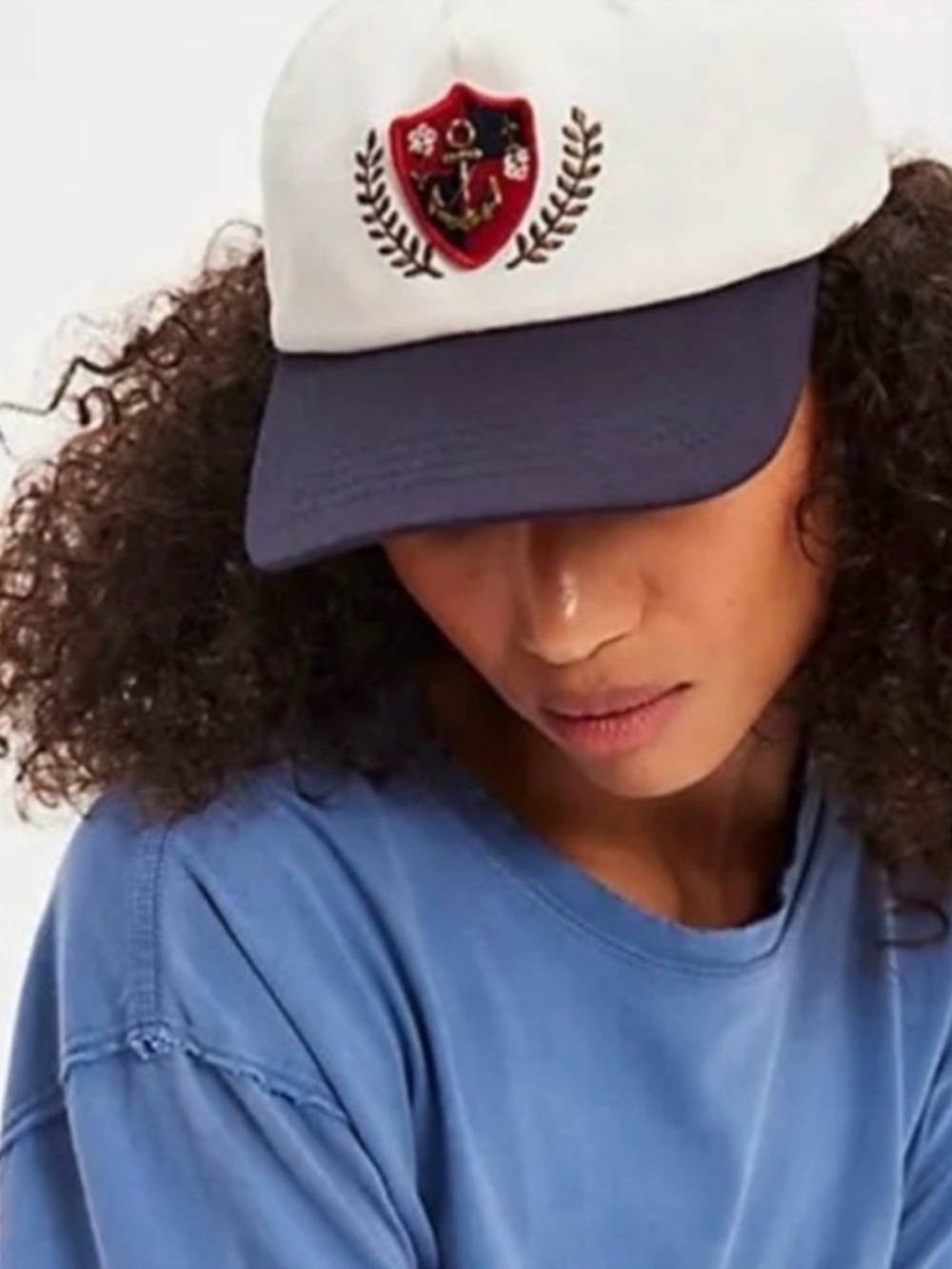 NWT Free People Anchor Charmed Baseball Hat White Navy Nautical Embroidered Cap